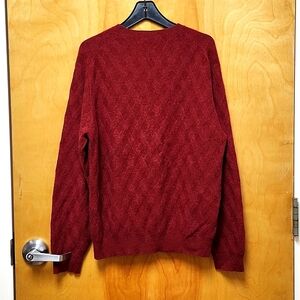 Forte Cashmere Size L Mens 100% Cashmere  Sweater  Argyle Long Sleeve Red